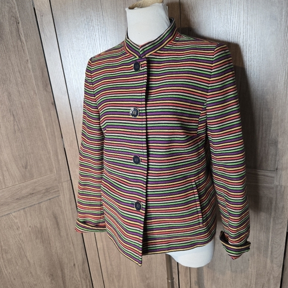 Talbots Womens Rainbow Colorful Striped Mandarin Collar Blazer Jacket - Picture 6 of 16